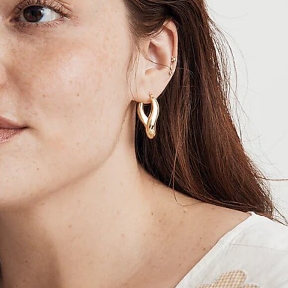 Madewell Twisted Puff Hoop Earrings Gold Plated Brass Classic Modern Earrings - Picture 3 of 12